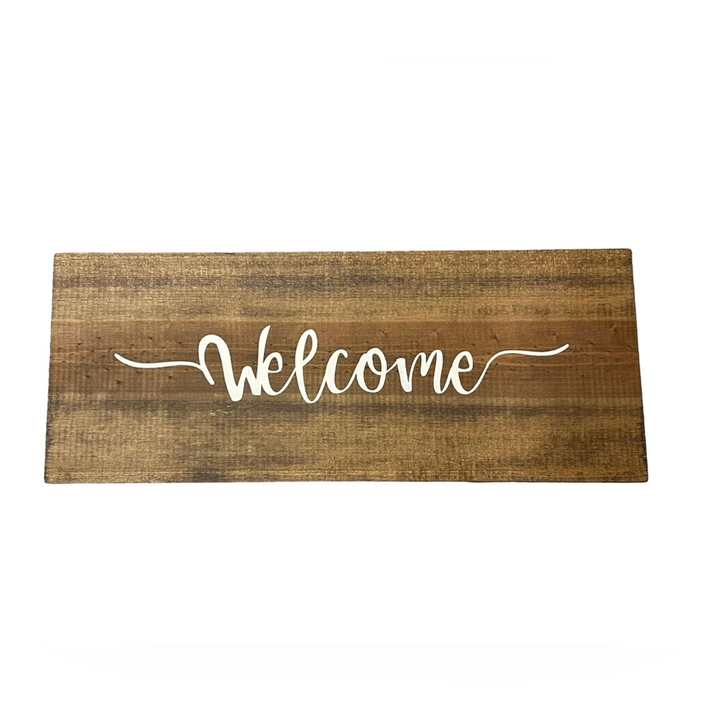 Handcrafted Rustic Brown and Cream Welcome Sign‎